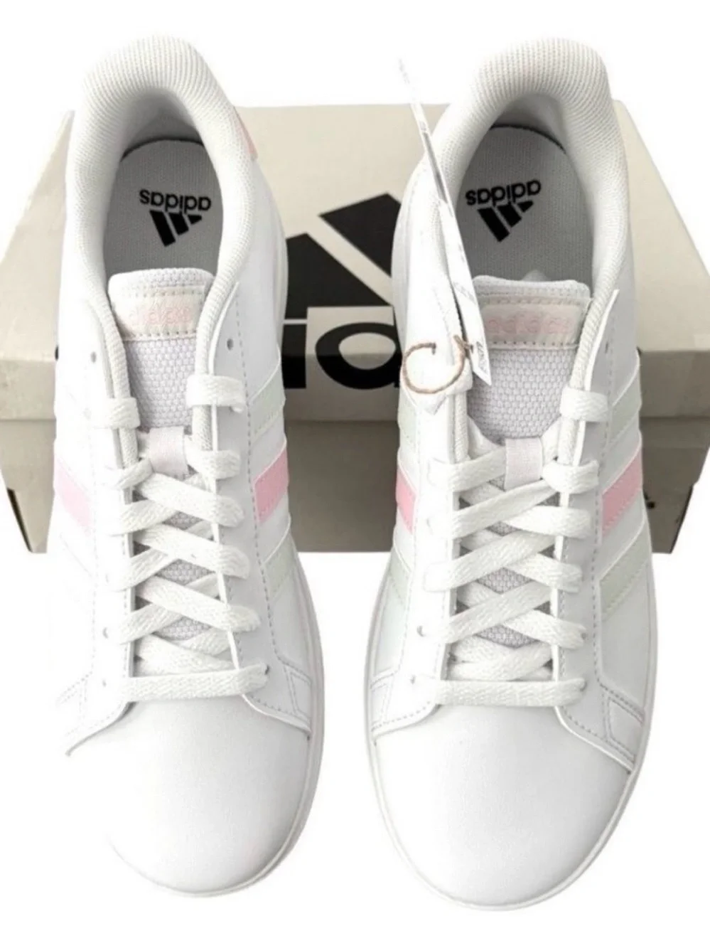 NWT Adidas Grand Court 2.0 K Pastel Sneakers White Pink Youth 6 Fits Women 7.5